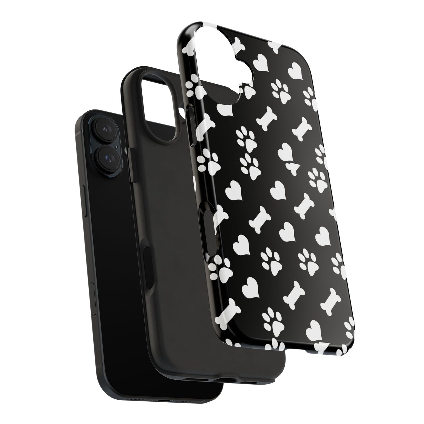 Dog Paw & Bone Tough Phone Case — Black Protective Pet Pattern