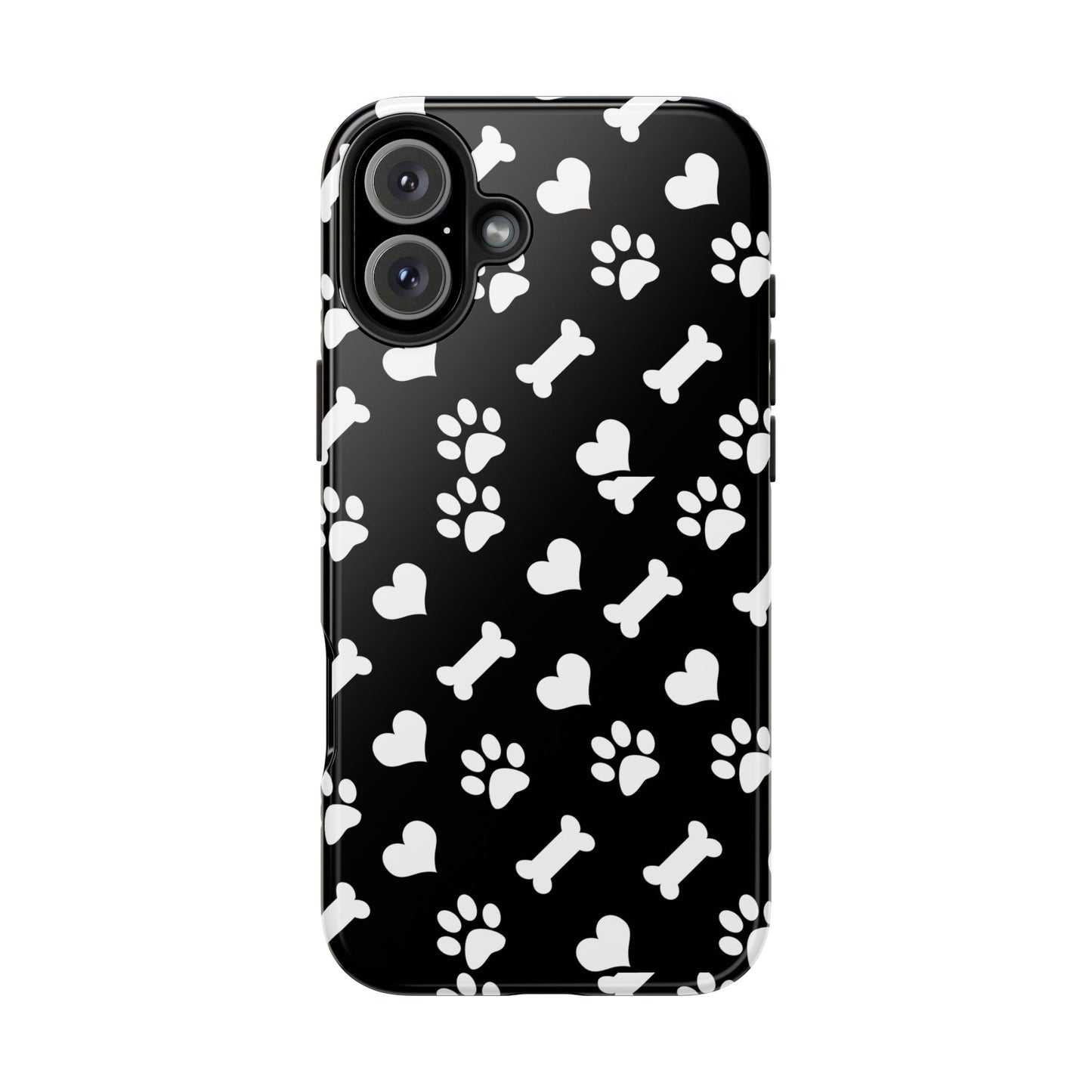 Dog Paw & Bone Tough Phone Case — Black Protective Pet Pattern