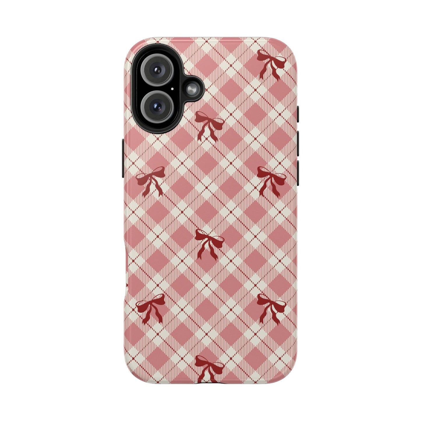 Plaid Bow Tough Phone Case — Pink Vintage Plaid Phone Cover