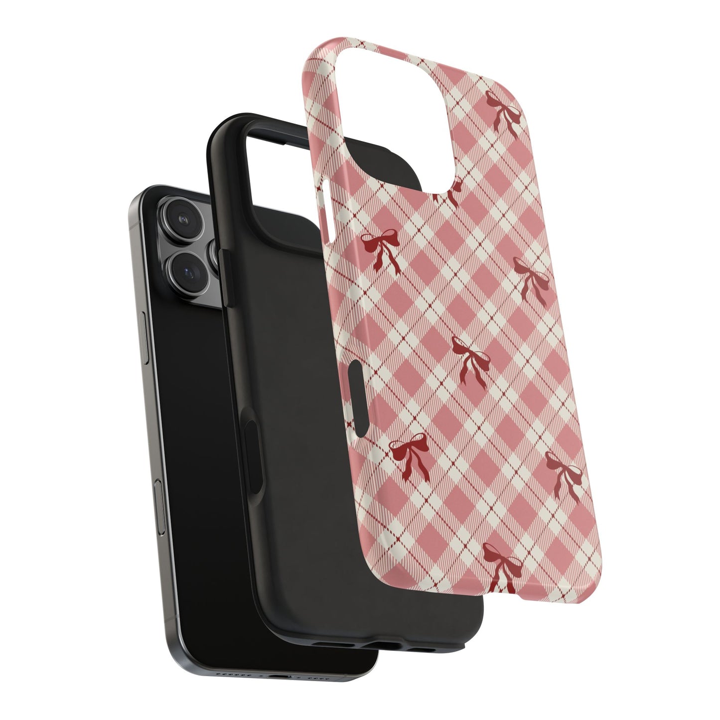 Plaid Bow Tough Phone Case — Pink Vintage Plaid Phone Cover