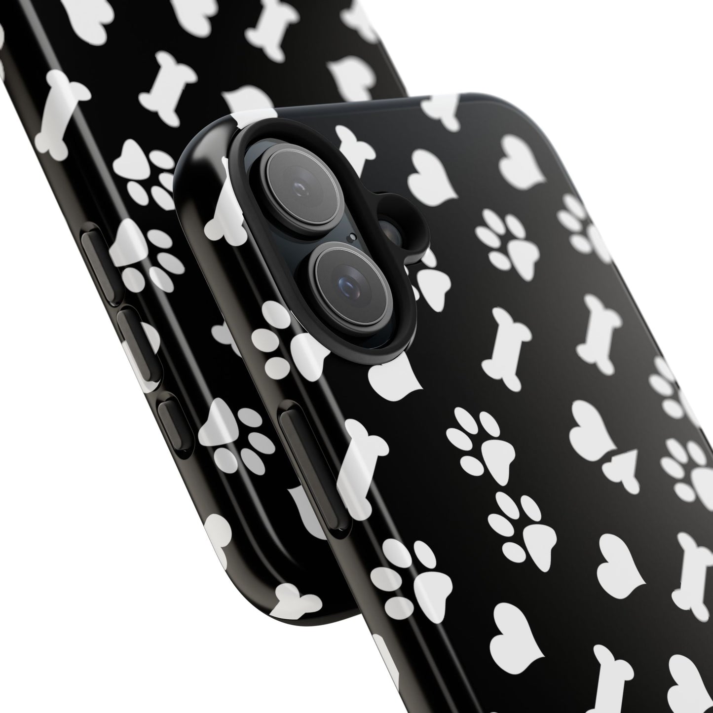 Dog Paw & Bone Tough Phone Case — Black Protective Pet Pattern