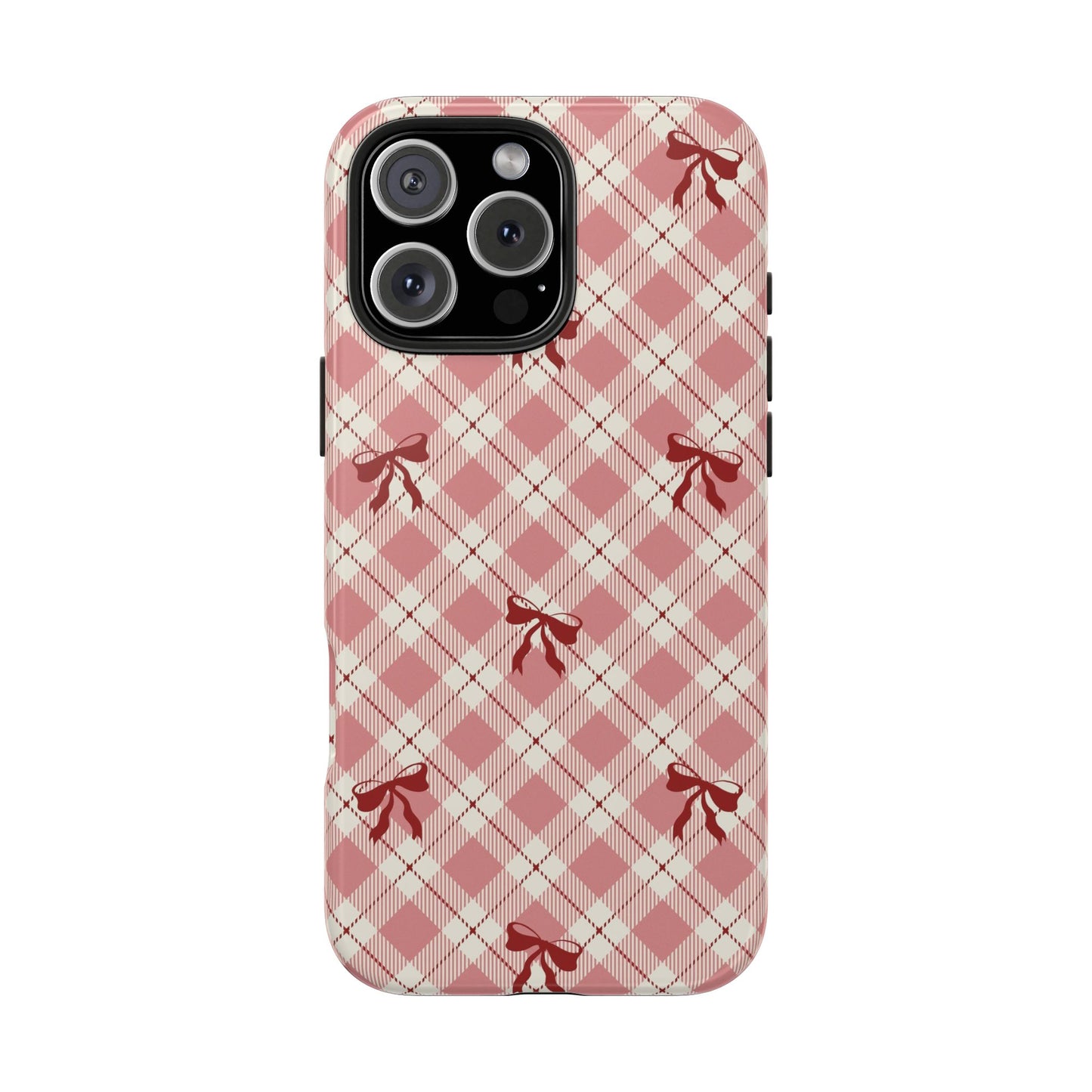 Plaid Bow Tough Phone Case — Pink Vintage Plaid Phone Cover
