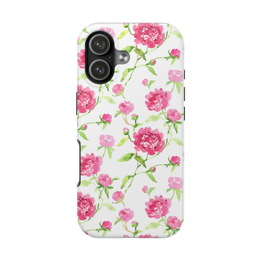 Floral Pink Peony Tough Phone Case — Protective Botanical Phone Cover