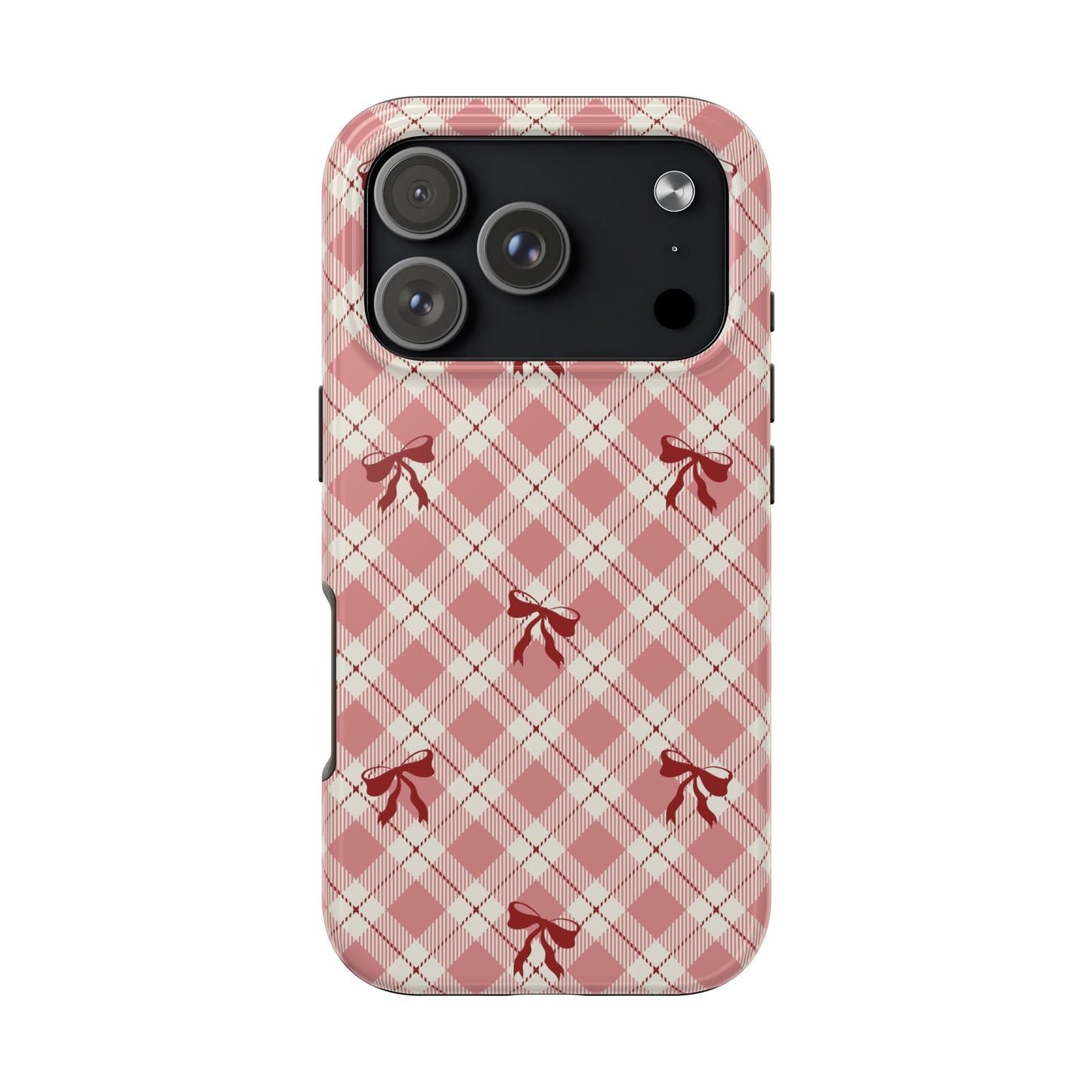 Plaid Bow Tough Phone Case — Pink Vintage Plaid Phone Cover