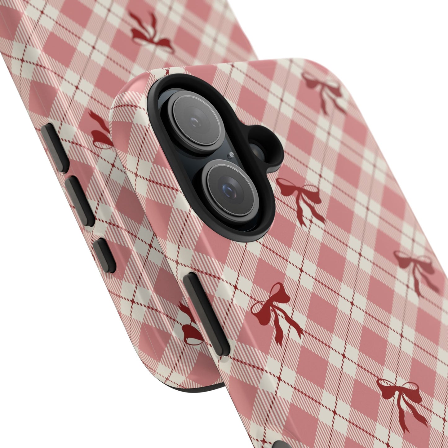 Plaid Bow Tough Phone Case — Pink Vintage Plaid Phone Cover