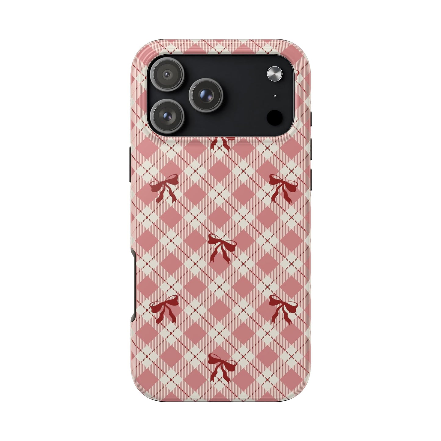 Plaid Bow Tough Phone Case — Pink Vintage Plaid Phone Cover