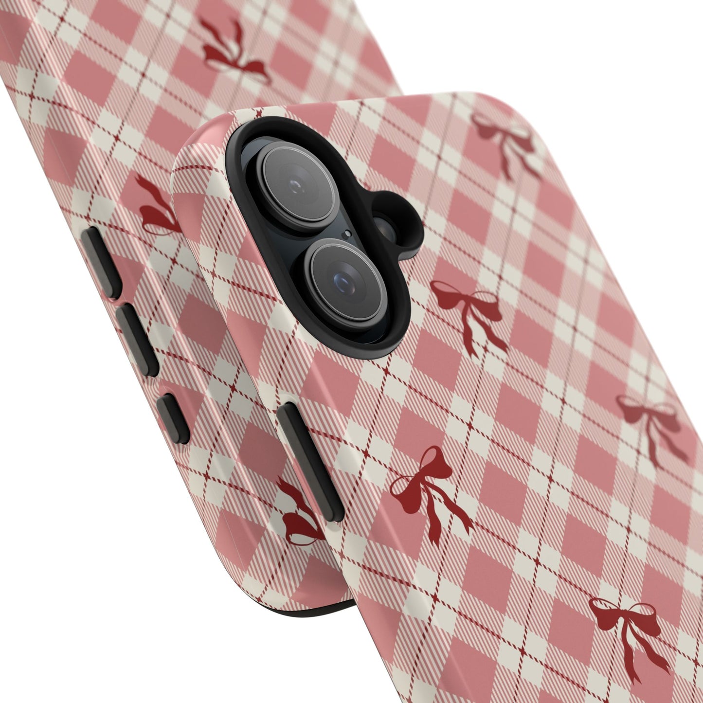 Plaid Bow Tough Phone Case — Pink Vintage Plaid Phone Cover