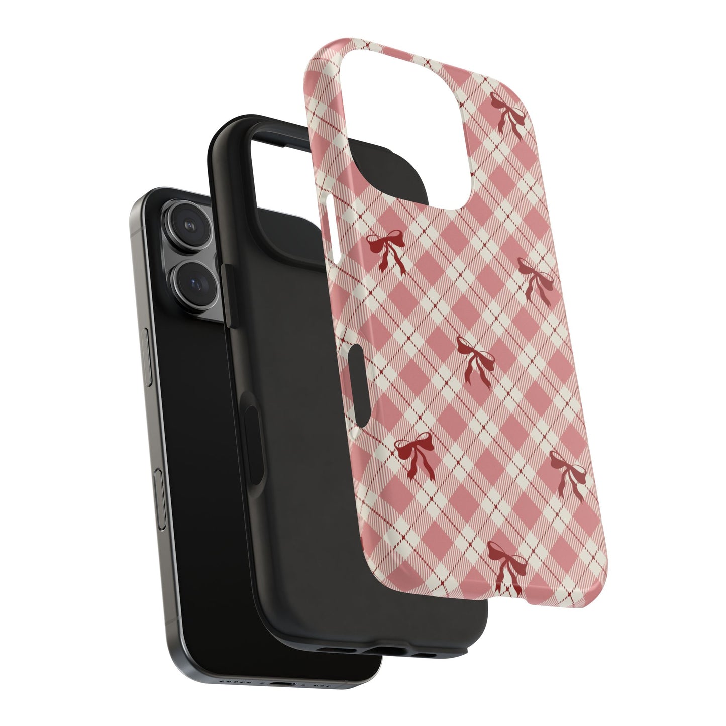 Plaid Bow Tough Phone Case — Pink Vintage Plaid Phone Cover