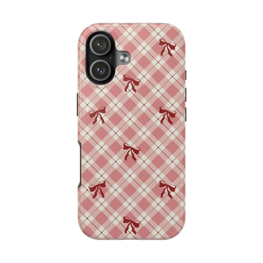 Plaid Bow Tough Phone Case — Pink Vintage Plaid Phone Cover