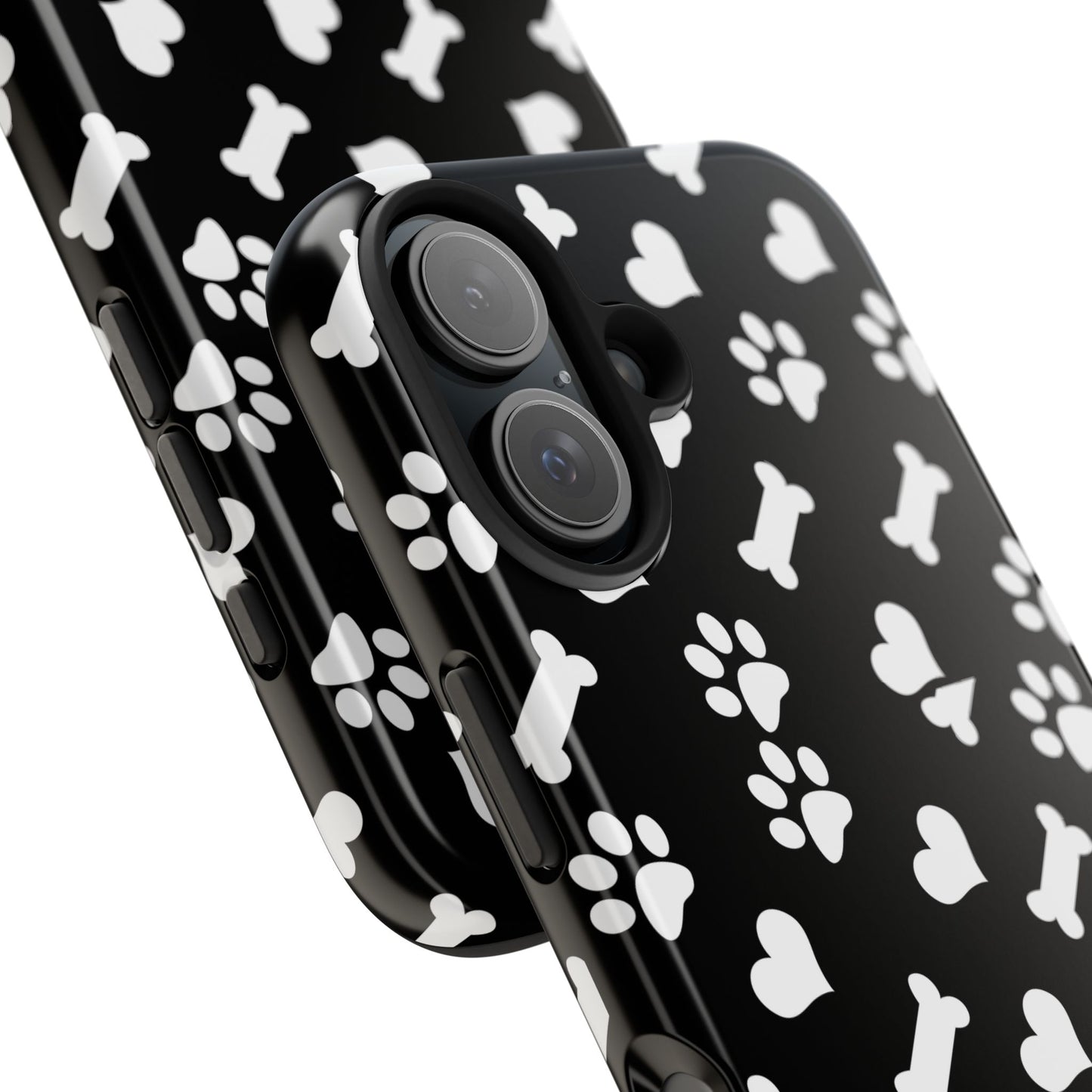 Dog Paw & Bone Tough Phone Case — Black Protective Pet Pattern