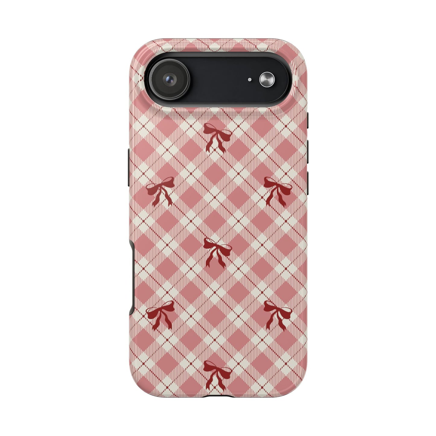 Plaid Bow Tough Phone Case — Pink Vintage Plaid Phone Cover