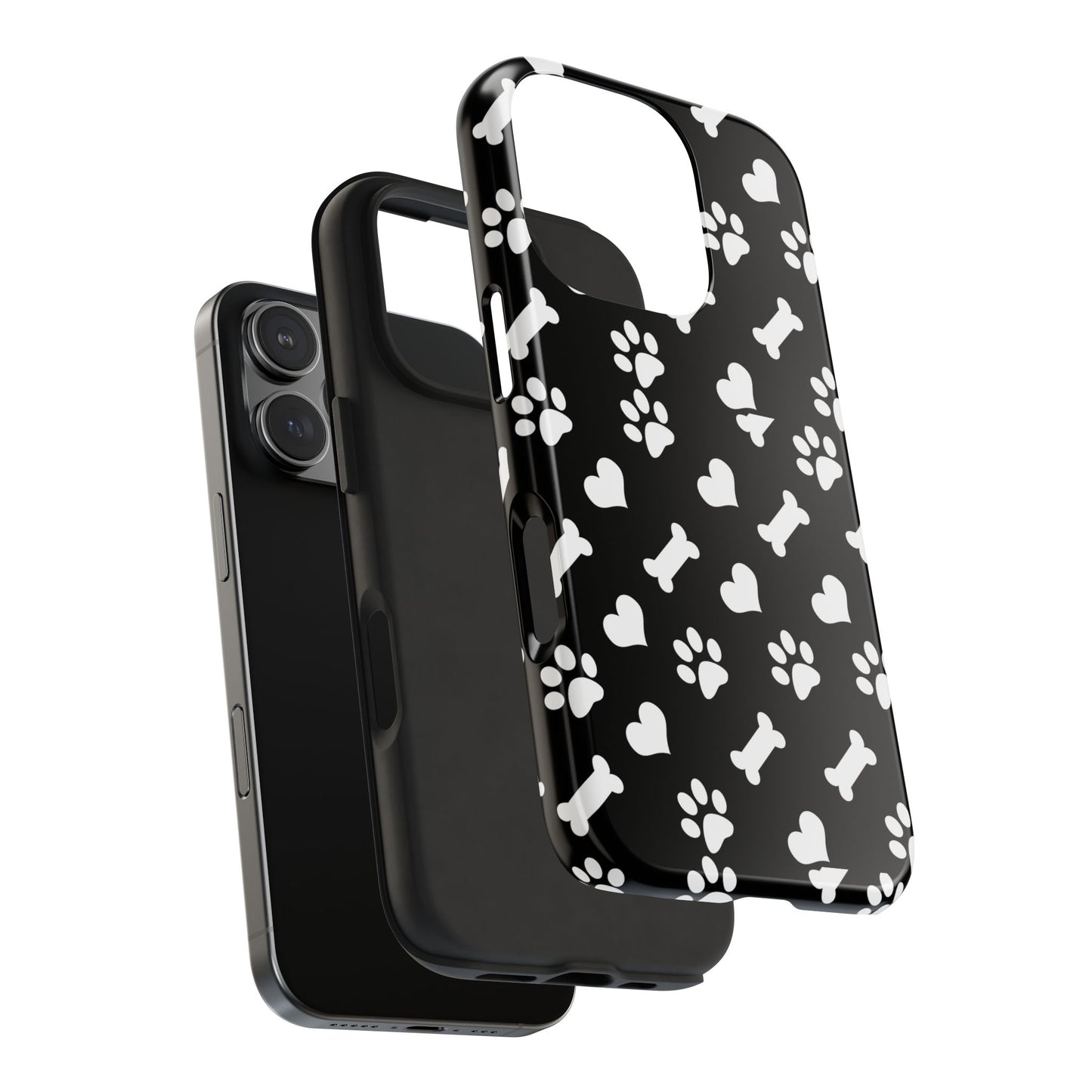 Dog Paw & Bone Tough Phone Case — Black Protective Pet Pattern