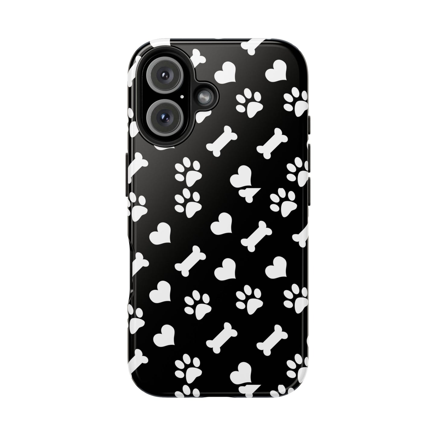 Dog Paw & Bone Tough Phone Case — Black Protective Pet Pattern