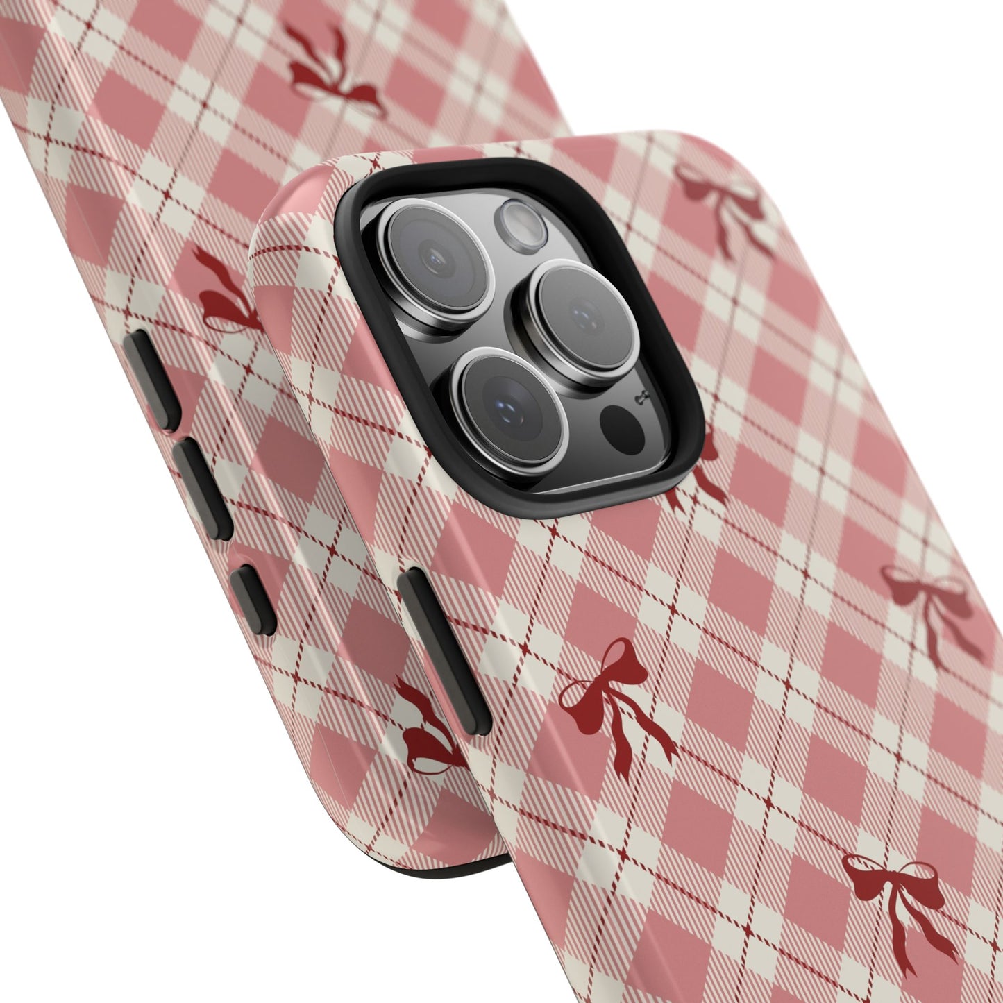 Plaid Bow Tough Phone Case — Pink Vintage Plaid Phone Cover