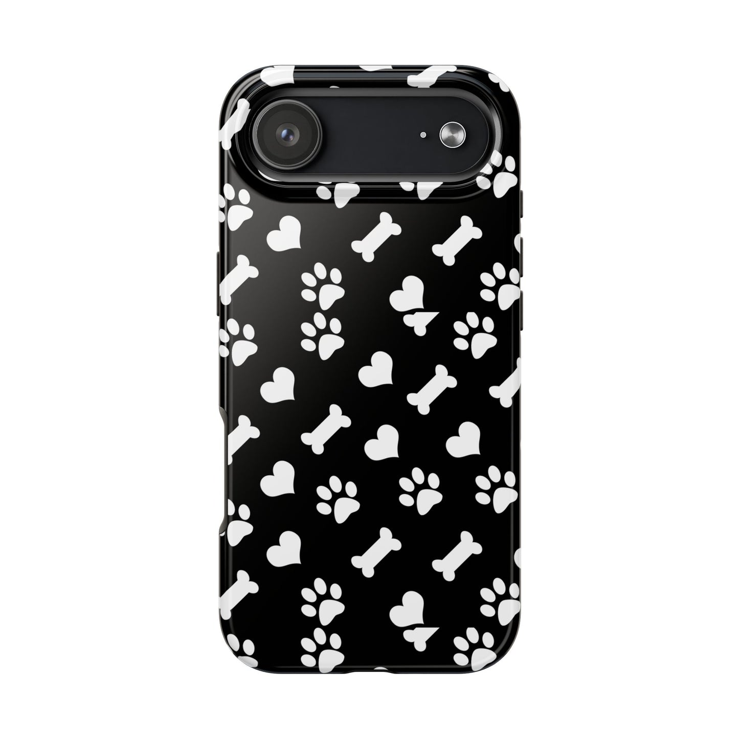 Dog Paw & Bone Tough Phone Case — Black Protective Pet Pattern