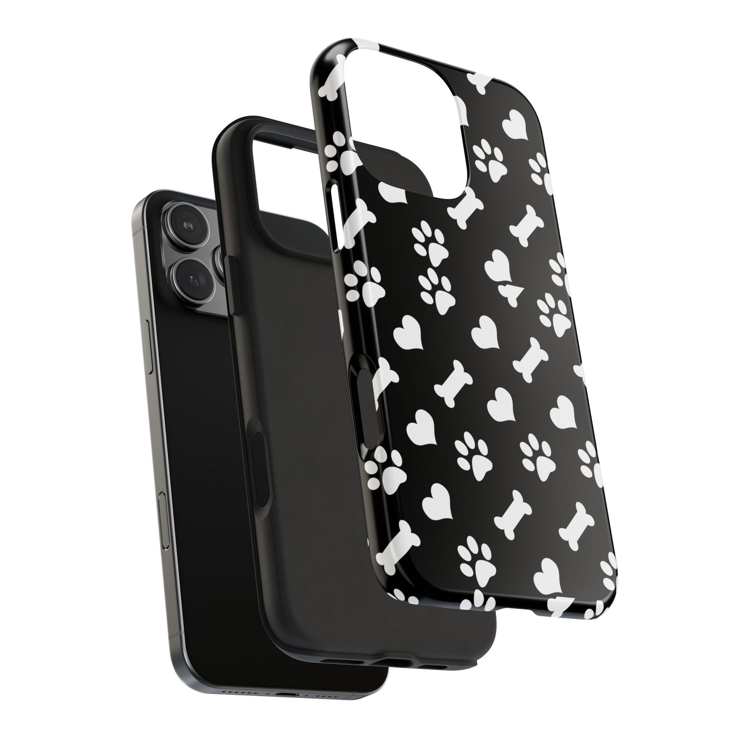 Dog Paw & Bone Tough Phone Case — Black Protective Pet Pattern
