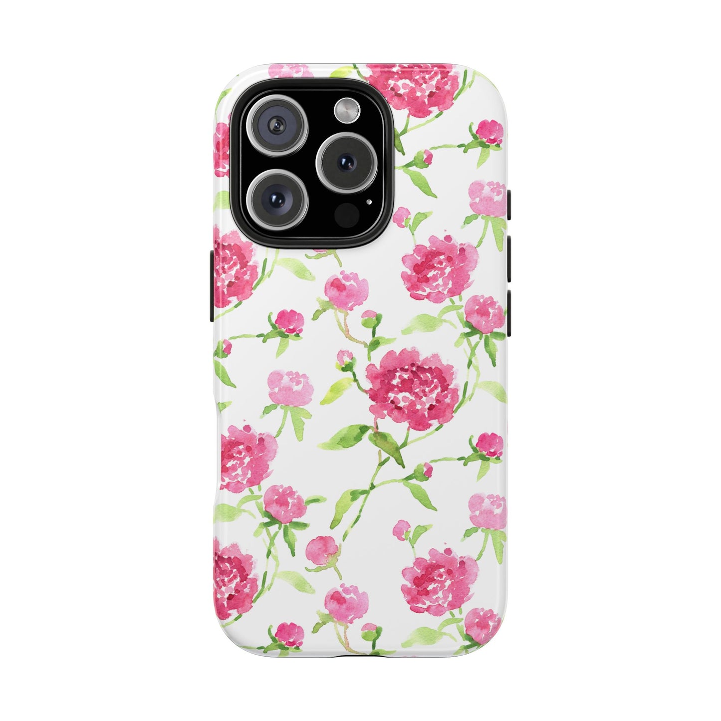 Floral Pink Peony Tough Phone Case — Protective Botanical Phone Cover