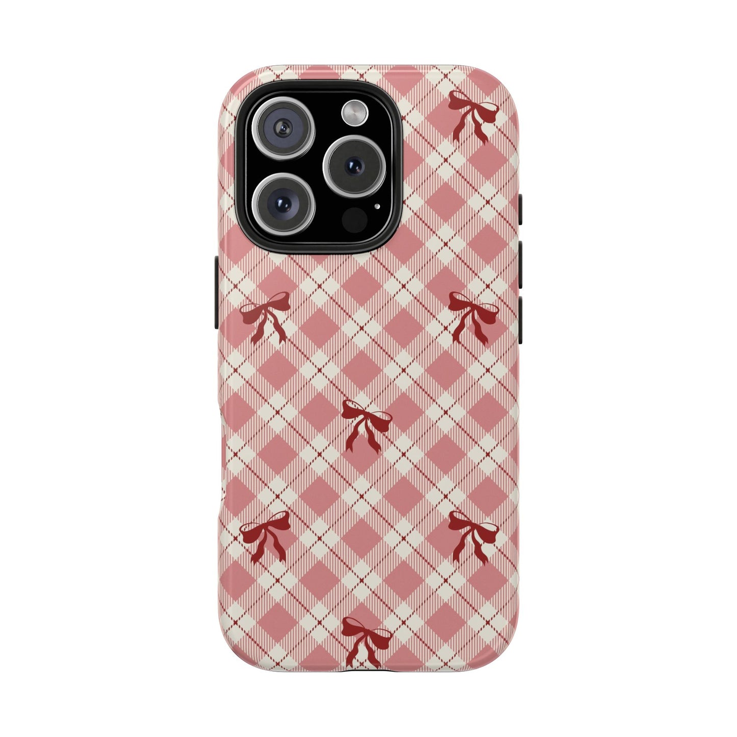 Plaid Bow Tough Phone Case — Pink Vintage Plaid Phone Cover