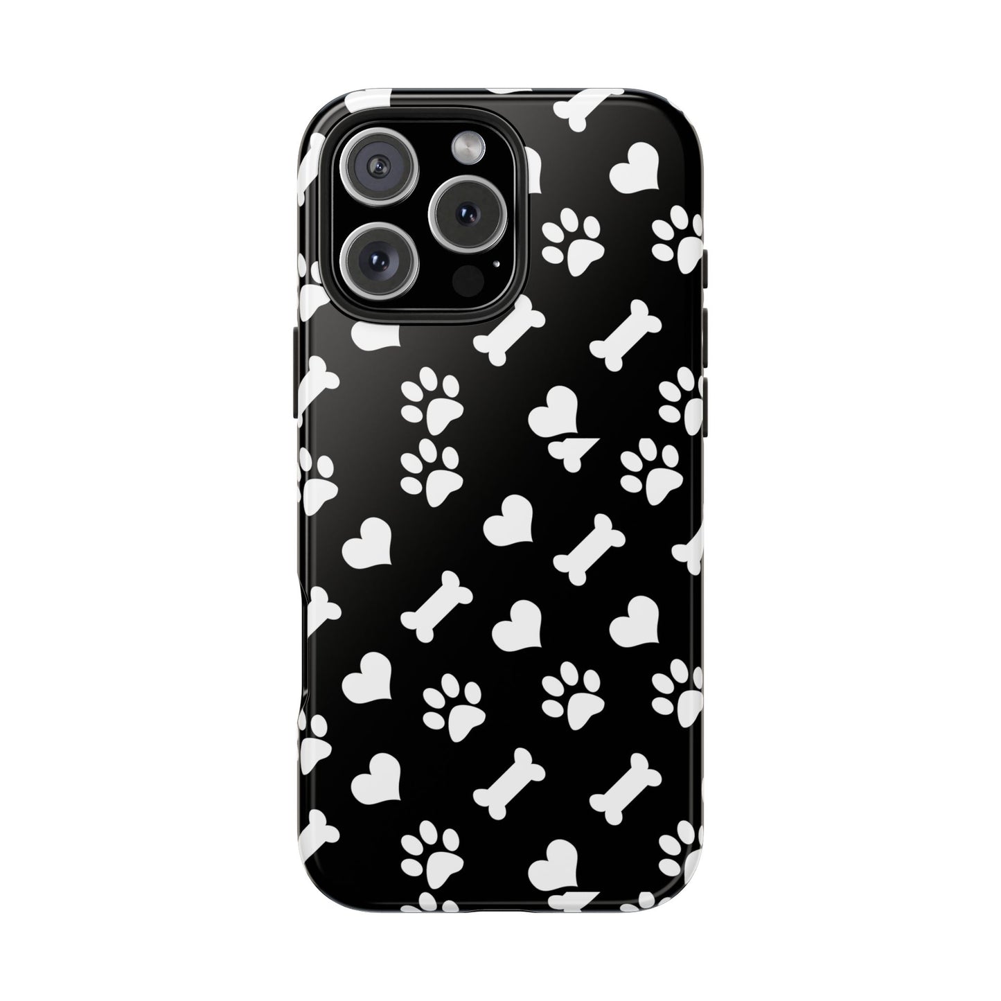 Dog Paw & Bone Tough Phone Case — Black Protective Pet Pattern