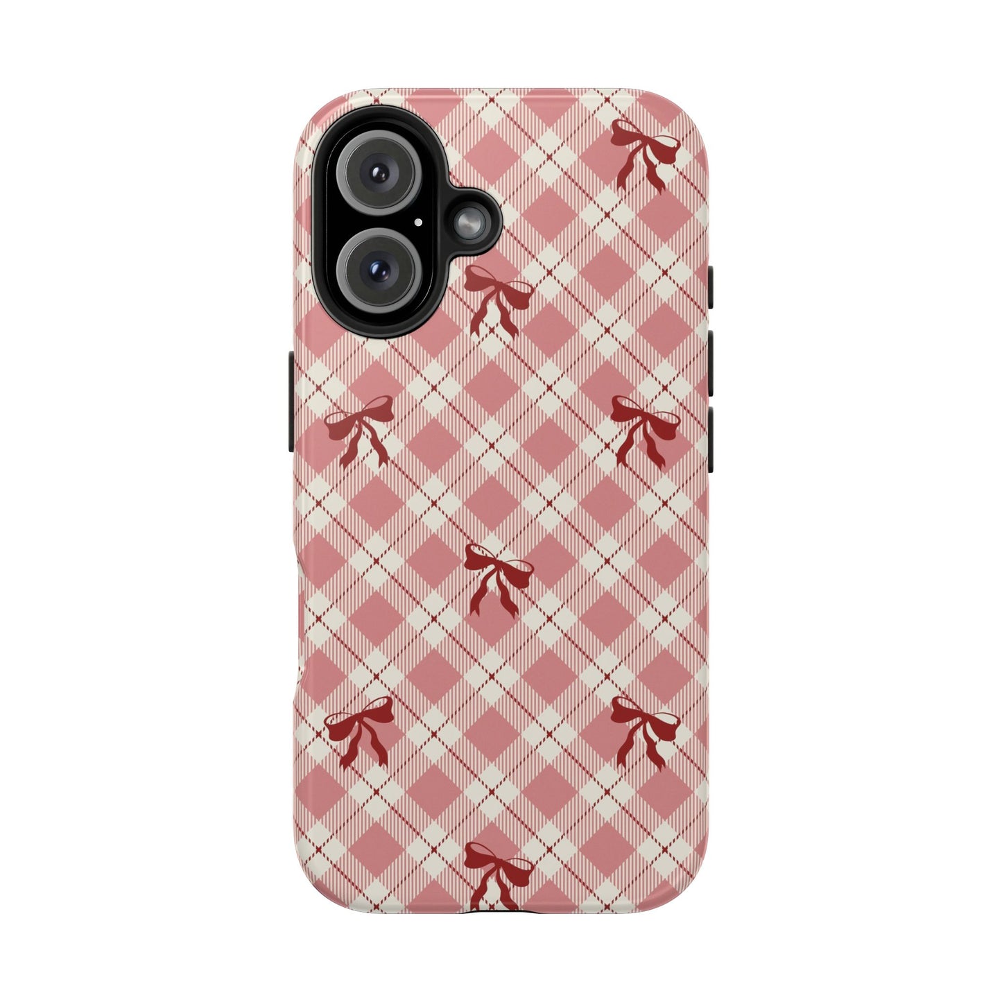 Plaid Bow Tough Phone Case — Pink Vintage Plaid Phone Cover
