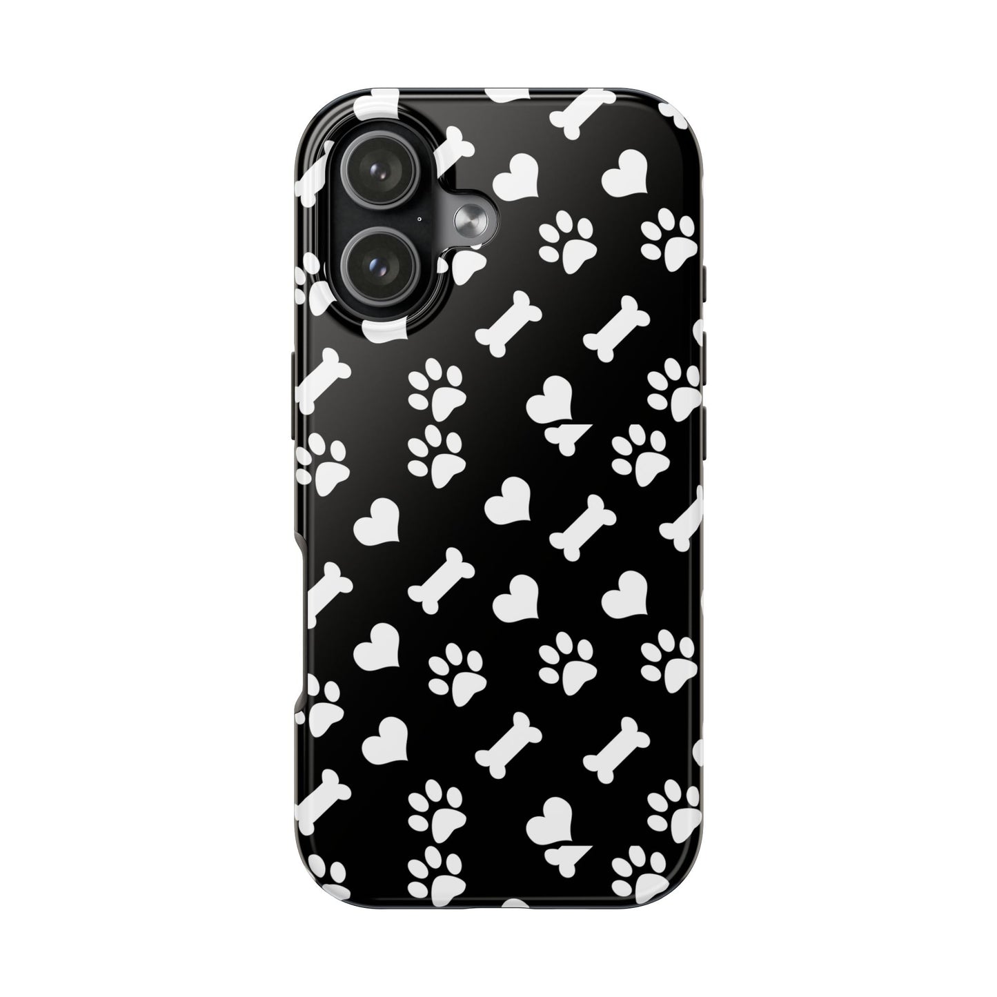 Dog Paw & Bone Tough Phone Case — Black Protective Pet Pattern