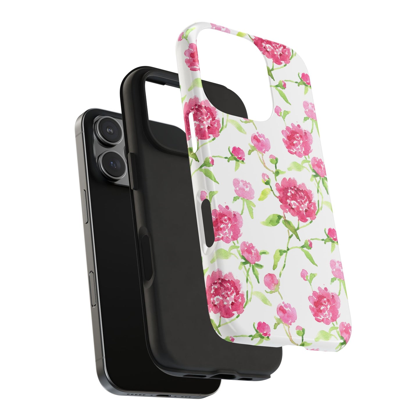 Floral Pink Peony Tough Phone Case — Protective Botanical Phone Cover
