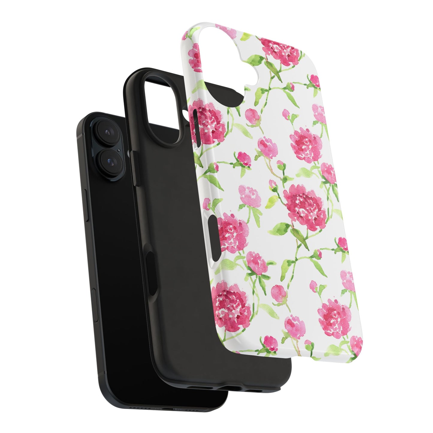 Floral Pink Peony Tough Phone Case — Protective Botanical Phone Cover