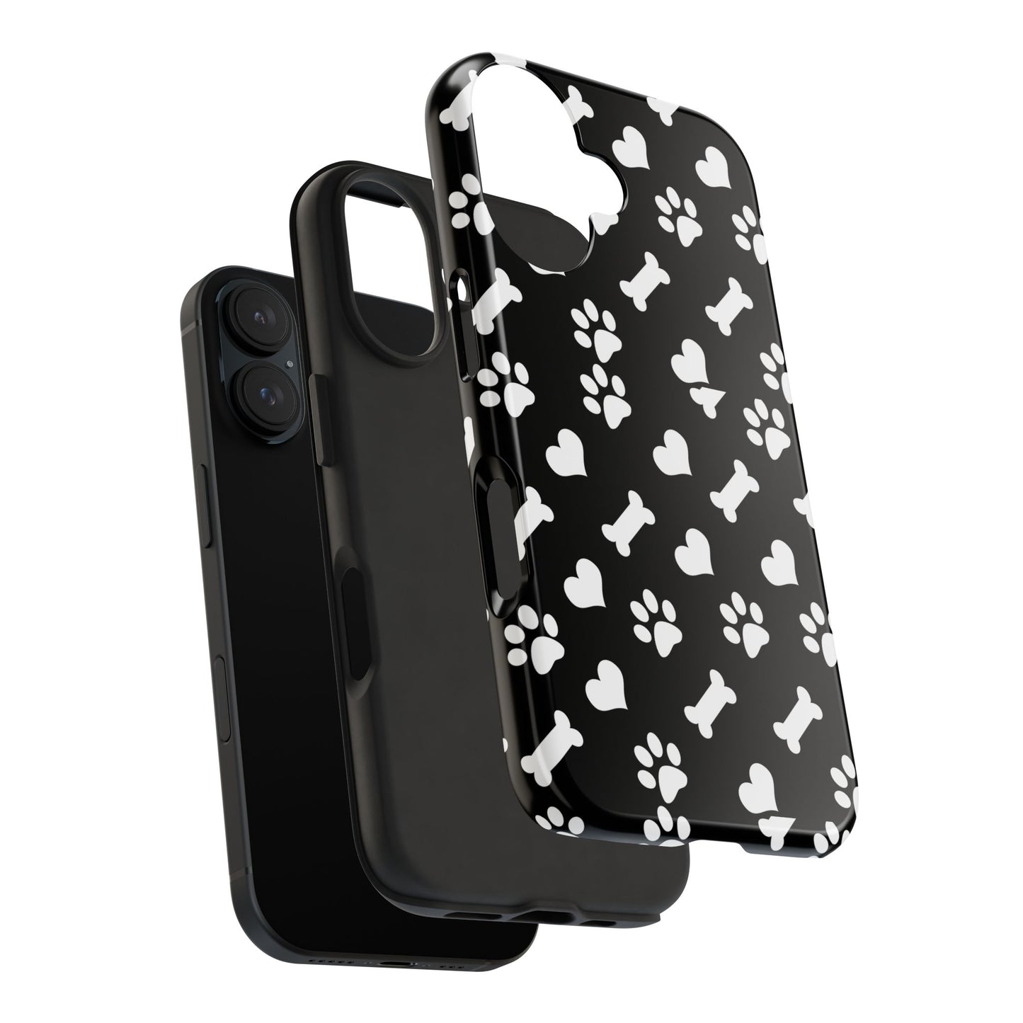 Dog Paw & Bone Tough Phone Case — Black Protective Pet Pattern