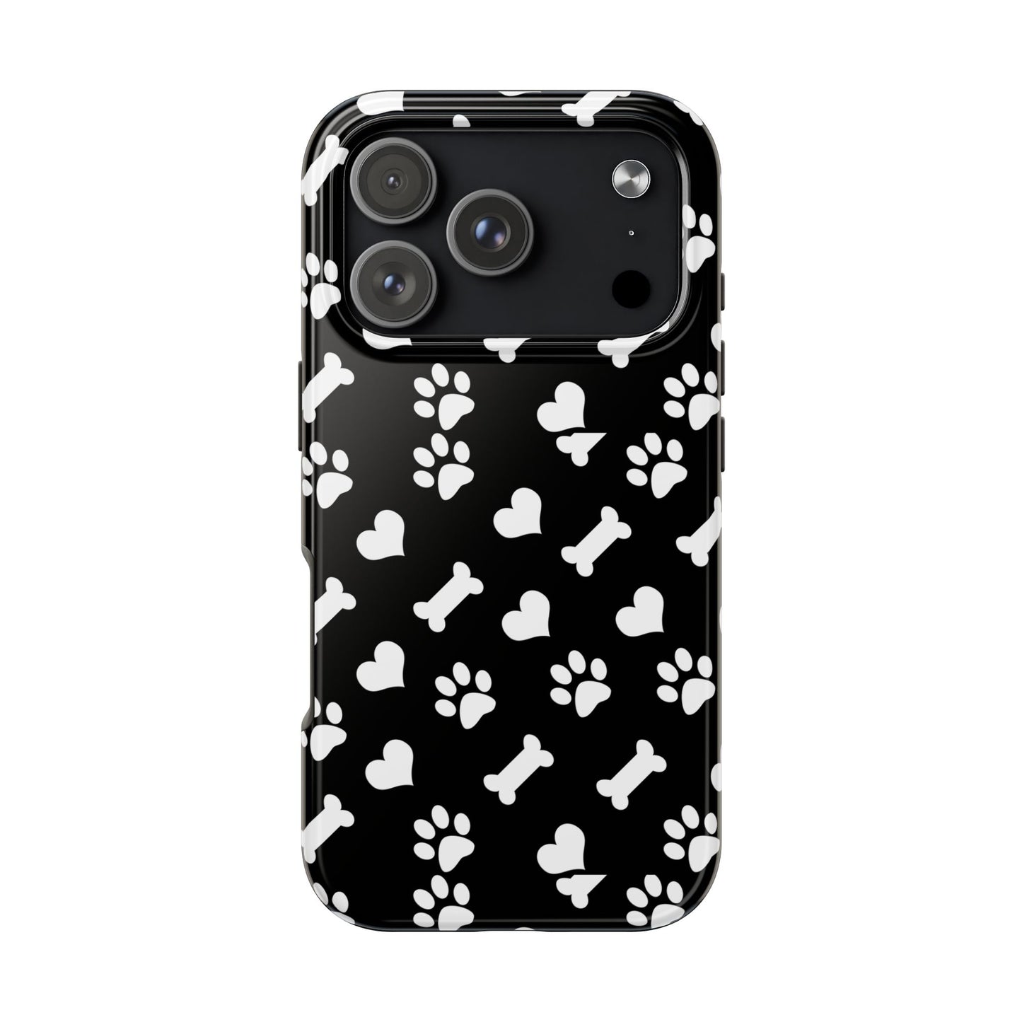 Dog Paw & Bone Tough Phone Case — Black Protective Pet Pattern