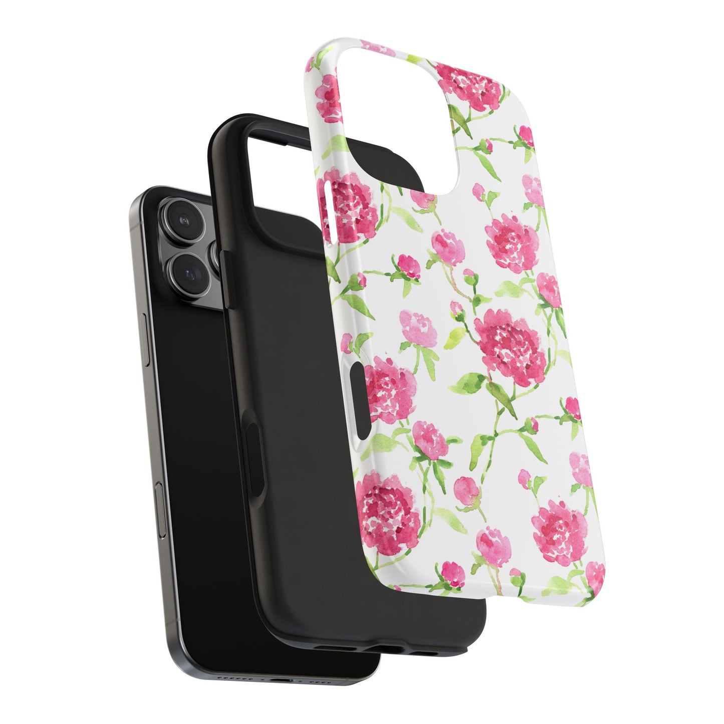 Floral Pink Peony Tough Phone Case — Protective Botanical Phone Cover