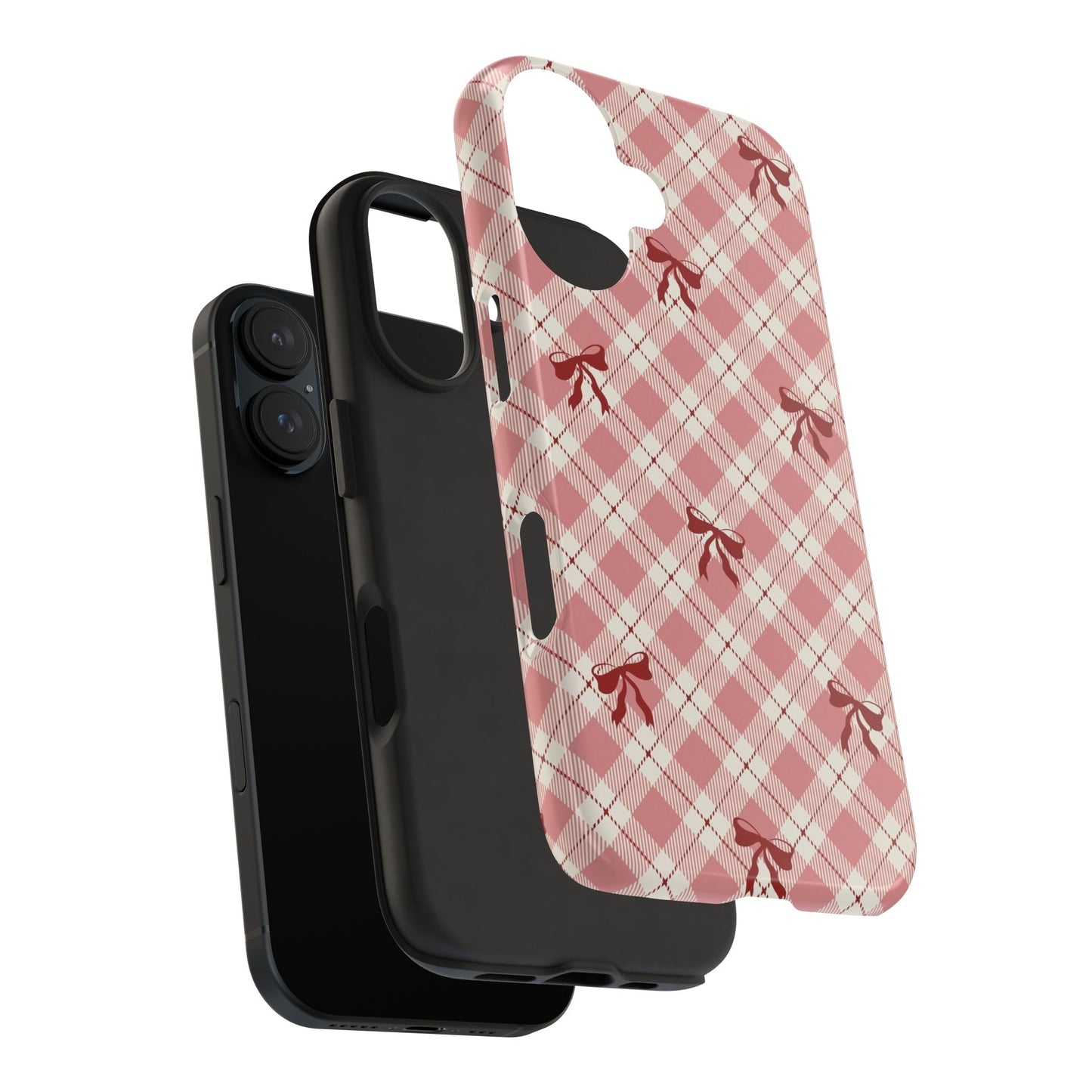 Plaid Bow Tough Phone Case — Pink Vintage Plaid Phone Cover