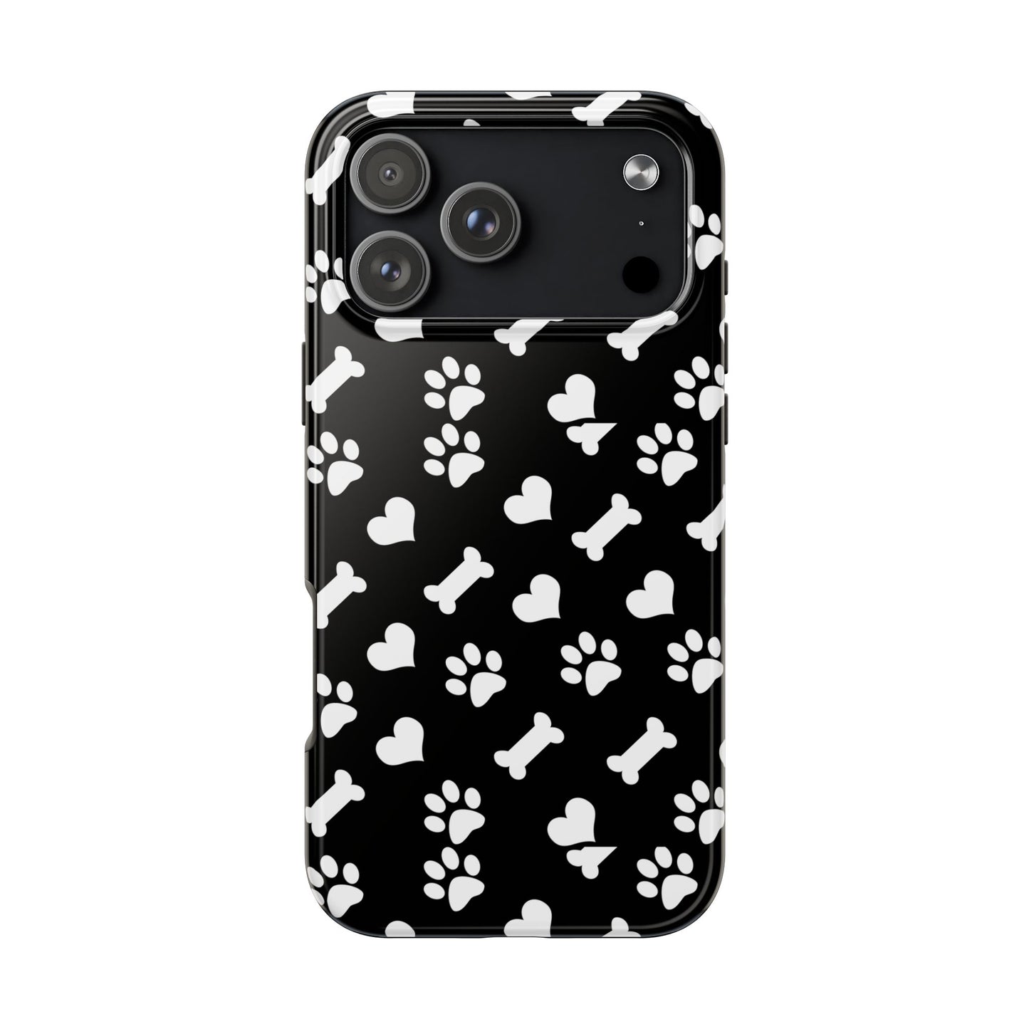 Dog Paw & Bone Tough Phone Case — Black Protective Pet Pattern